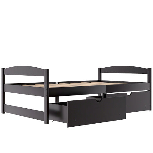 Twin Size Platform Bed, With Two Drawers, Espresso