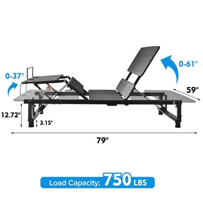 Adjustable Bed Base Frame Queen Bed Frame With Head And Foot Incline Wireless Remote Zero Gravity Quiet Motor Black Queen