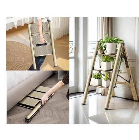 3 Step Ladder, Aluminum Alloy Ladder, Folding Ladder, With Wide Non-skid Pedals 300 Lb Capacity Home Office Portable Ladder, Light And Strong Compact, Can Be Used In The Study Bedroom Kitchen Office