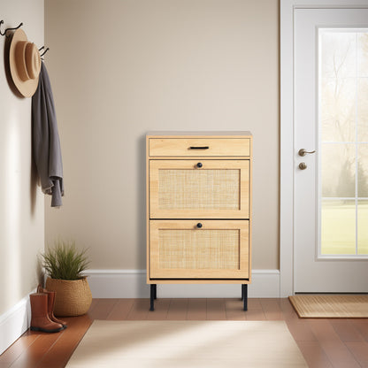 2 Buckets With A Drawstring, Rattan Face, Iron High Foot Shoe Cabinet