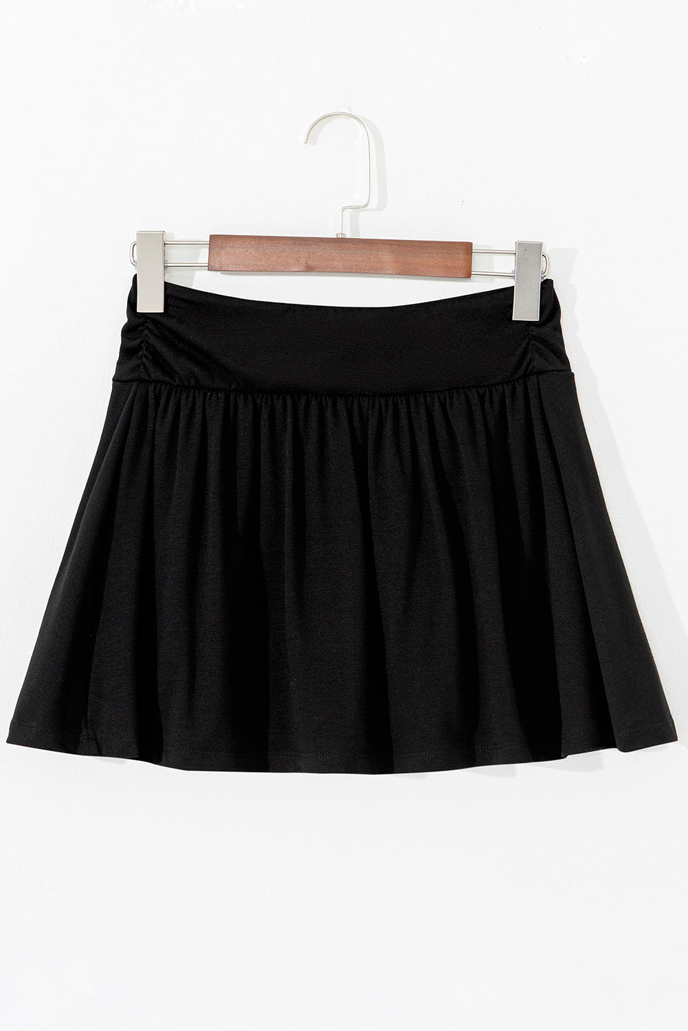 Black Ruched Wide Waistband Plain Skort