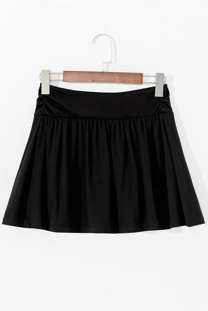 Black Ruched Wide Waistband Plain Skort