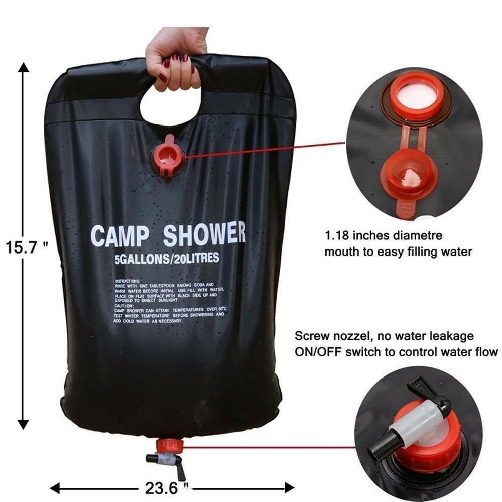 20L Camping Shower Portable Compact Solar Sun Heating Bath Bag Outdoor Travel