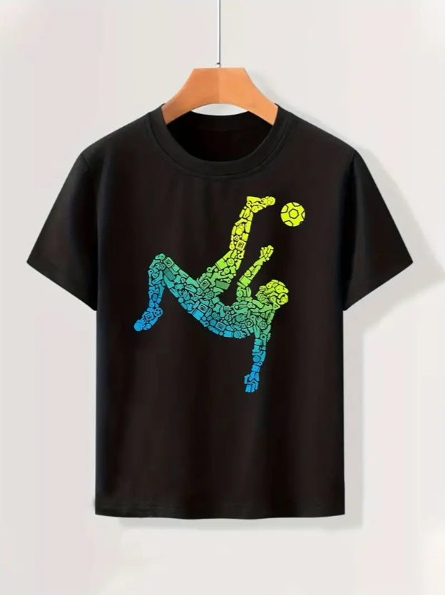 Vibrant Boy's Gradient Soccer Print Casual T-shirt, Comfortable Short Sleeve Top For Summer