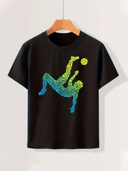 Vibrant Boy's Gradient Soccer Print Casual T-shirt, Comfortable Short Sleeve Top For Summer