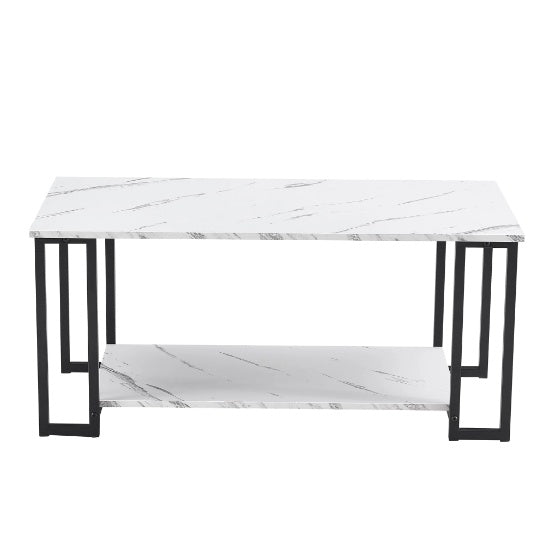 Coffee Table, 2 Layers 1.5cm Thick Marble MDF Rectangular Table Top Iron Coffee Table