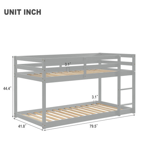 Twin Over Twin Floor Bunk Bed,Grey