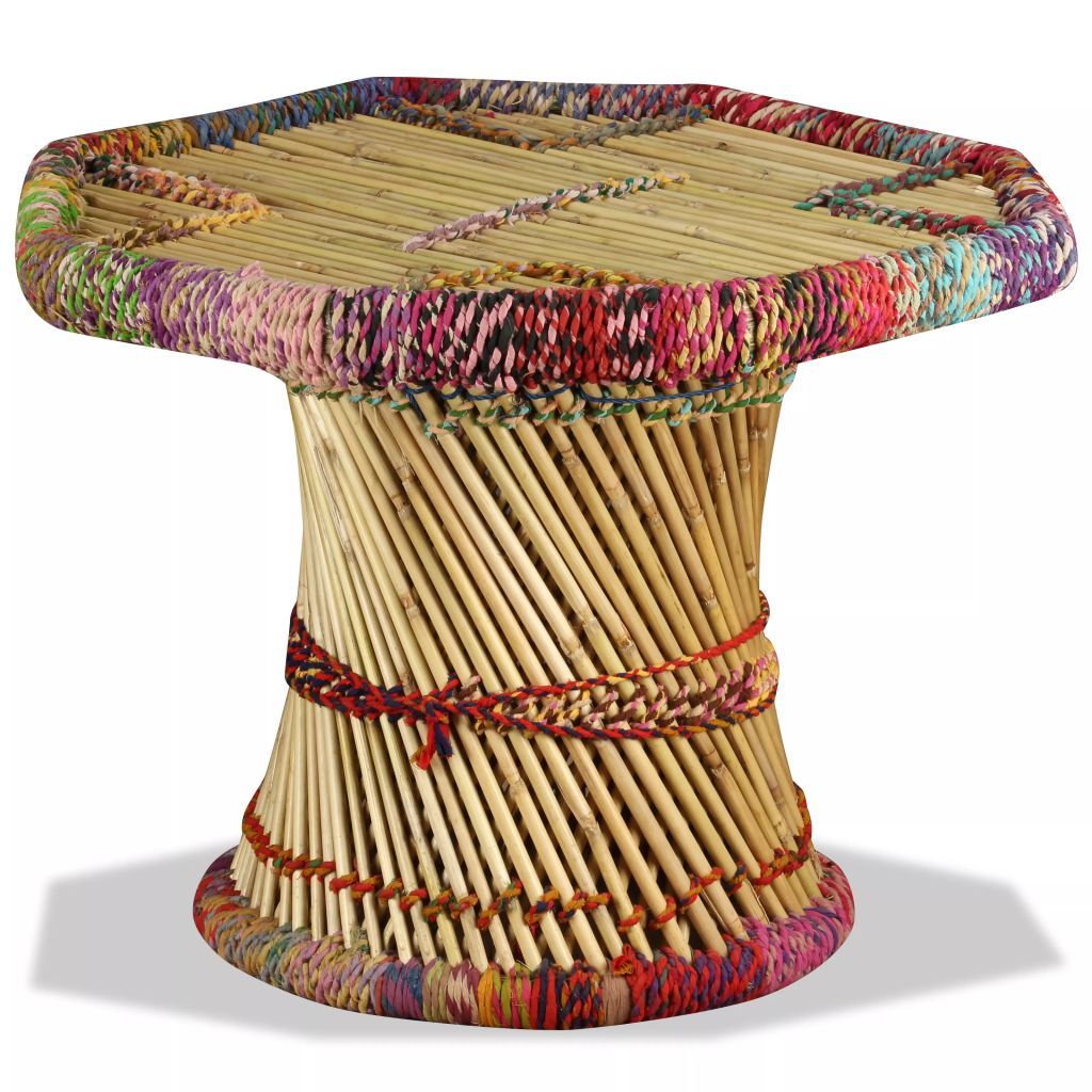 vidaXL Coffee Table Bamboo with Chindi Details Multicolour