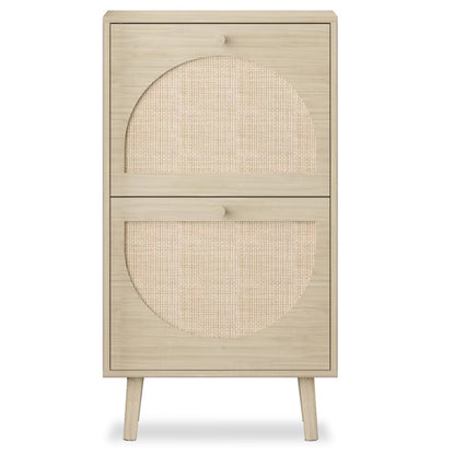 2 Flip Bucket Shoe Cabinets With High Legged Round Rattan Surface