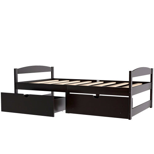 Twin Size Platform Bed, With Two Drawers, Espresso