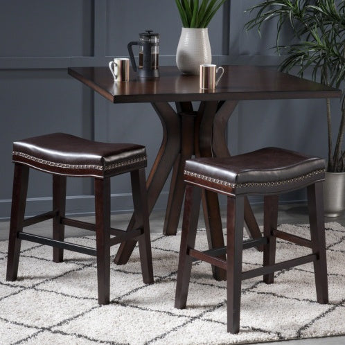 Contemporary Upholstered Saddle Counter Stool With Nailhead Trim Dark Brown