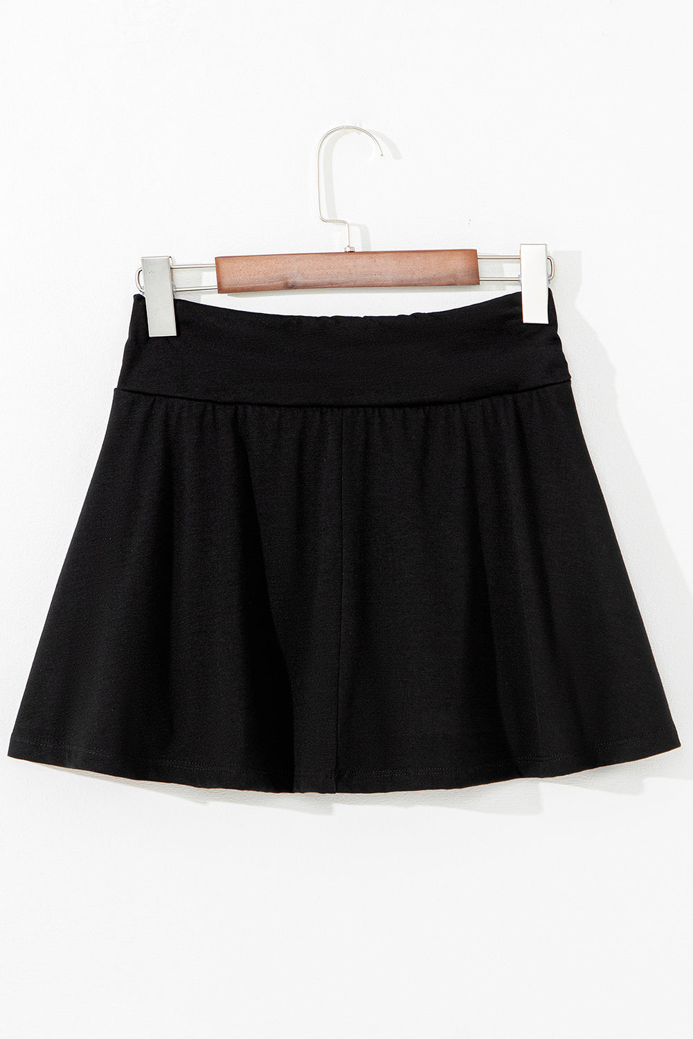 Black Ruched Wide Waistband Plain Skort