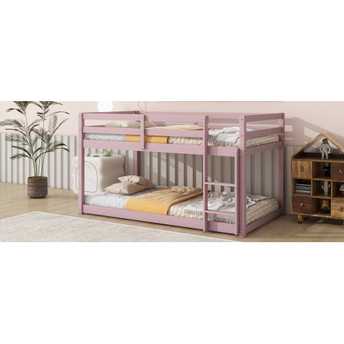 Twin Over Twin Floor Bunk Bed,Pink