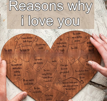 Reasons Why I Love You Wooden Heart Puzzle Romantic Love Jigsaw Puzzle Wedding Anniversary For Wife Husband Birthday Gifts Valentine's Day Gift