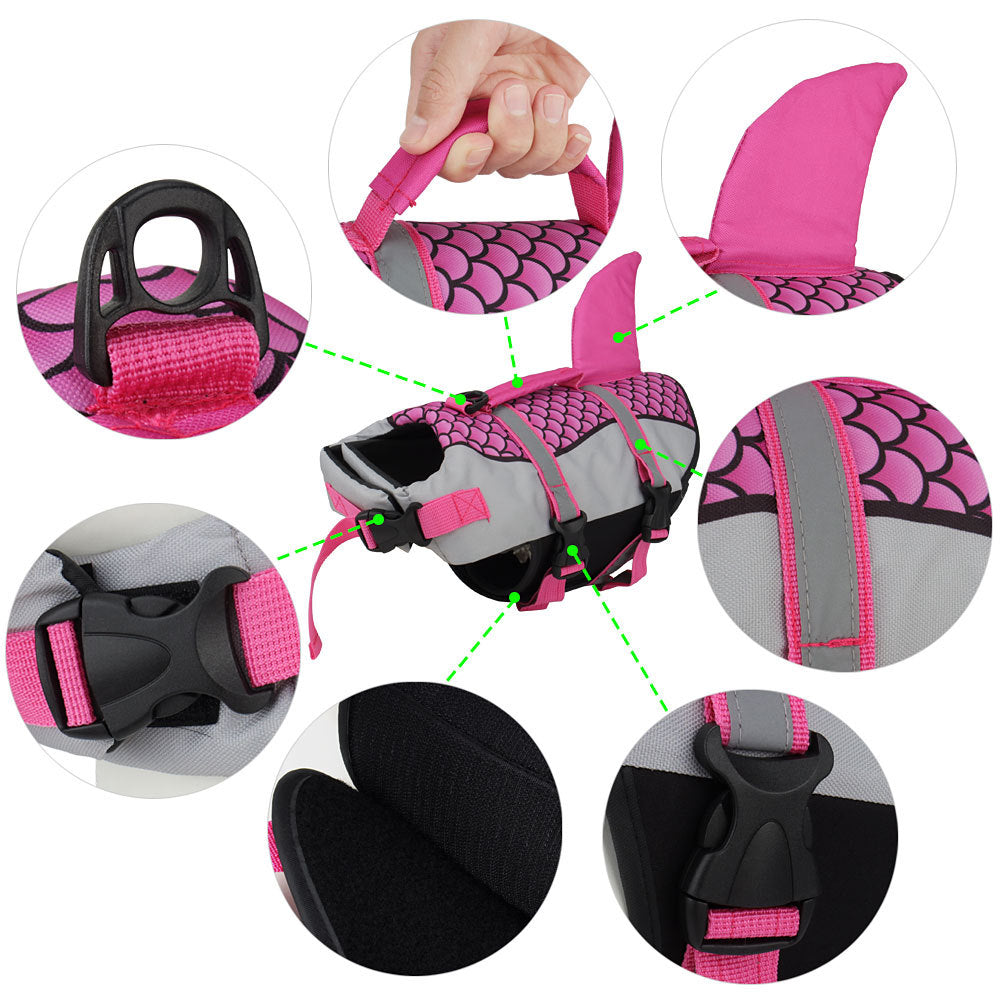 Swim Pet Dog Life Jacket Vest Clothes Life Vest Collar Harness Pets Swimming Summer Swimwear Scales Shark Pet Products