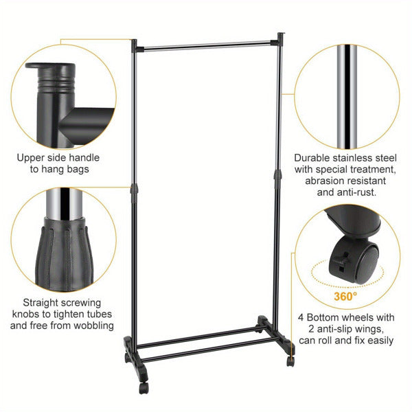 Adjustable Height Rolling Metal Hanger Chrome Alloy 30 Pounds Not Available On Weekends, Prohibited From Amazon