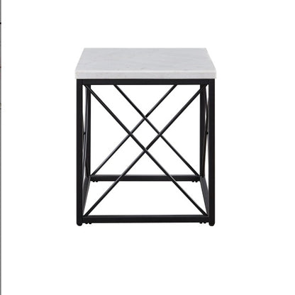 Skyler - Square End Table With Marble Top - White