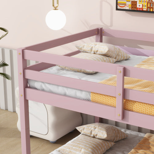 Twin Over Twin Floor Bunk Bed,Pink