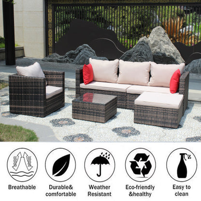 Rattan Patio Furniture Set Wicker Sofa Cushioned Sectional Furniture Set Garden Patio Sofa Set 4 Pieces, Brown