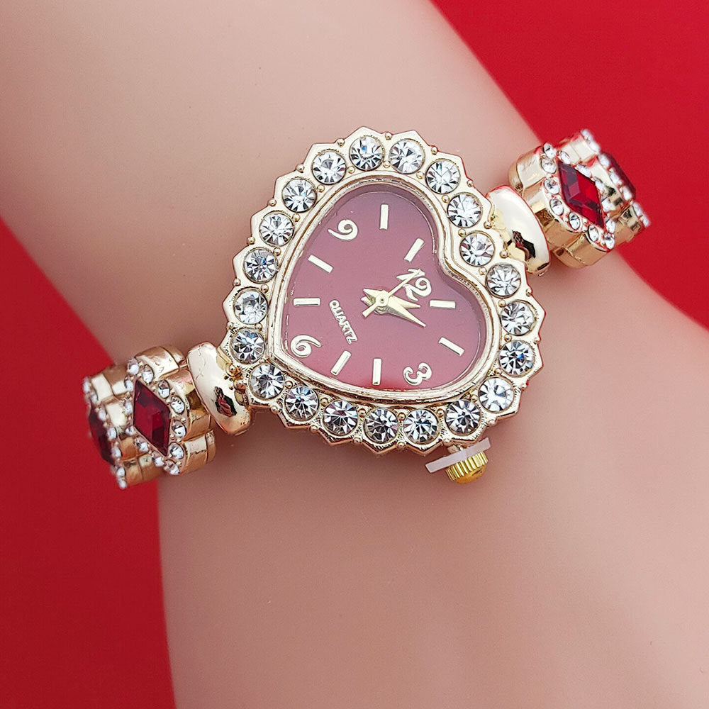 Fashion Love Shape Bracelet Watch Set Diamond Colored Heart Quartz Watch Women's Fashion Jewelry Set Valentine's Day Gift