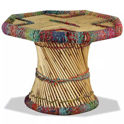 vidaXL Coffee Table Bamboo with Chindi Details Multicolour