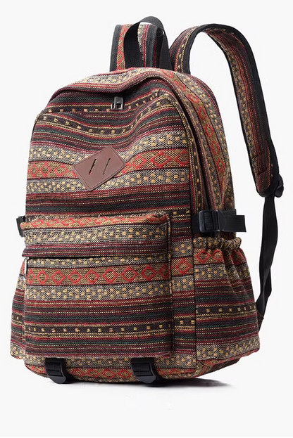 Coffee Boho Geometric Print Backpack Bag