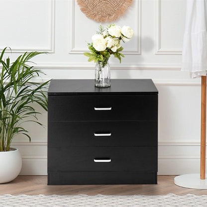 3 Drawers Bedside Table Black