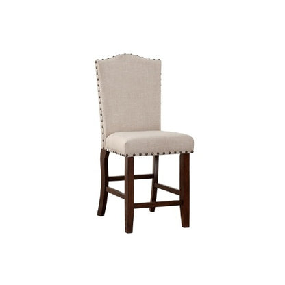 Classic Cream Upholstered Cushion Chairs Set Of 2pc Counter Height Dining Chair Nailheads Solid Wood Legs Dining Room