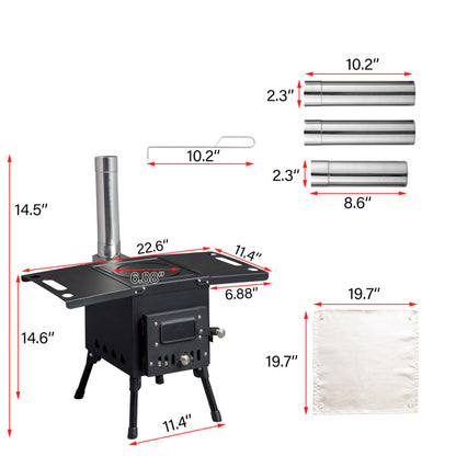 57.5X31X37cm Black Wrought Iron Panel With Chimney Camping Stove