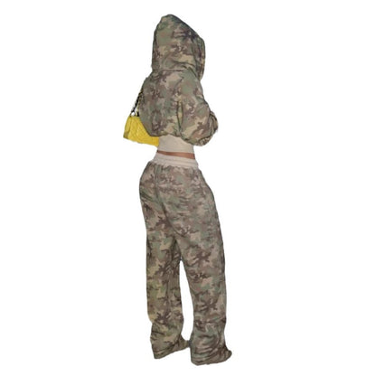 Women's Camouflage Cardigan Long Sleeve Pants Suit