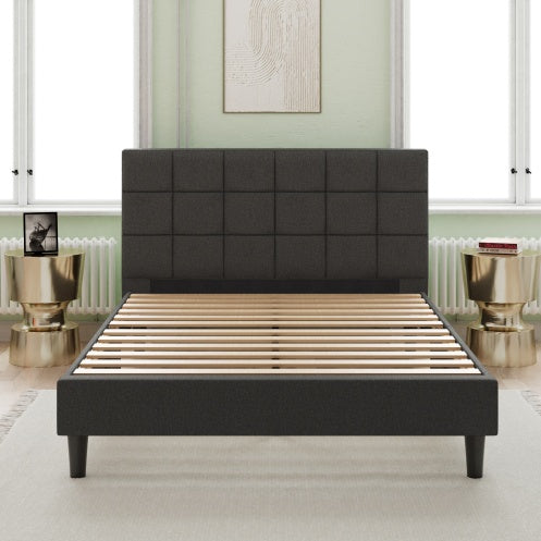 Upholstered Platform Bed Square Stitch - Full