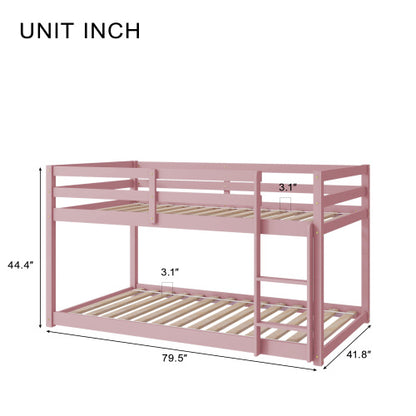 Twin Over Twin Floor Bunk Bed,Pink