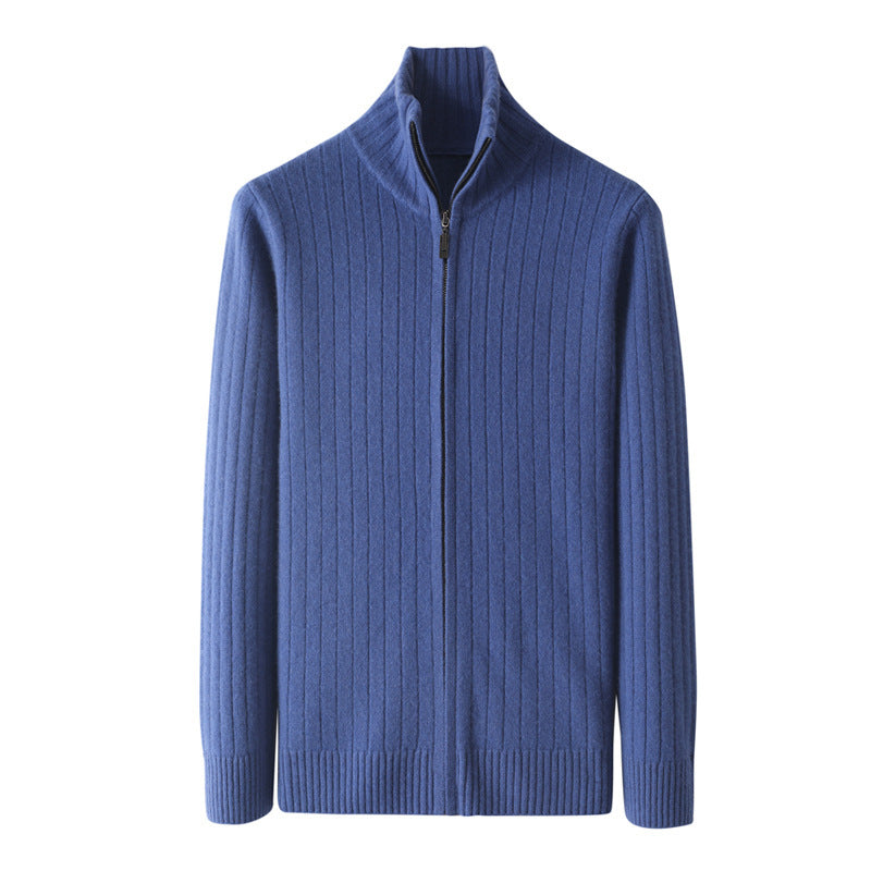 Pure Wool Sweater Men's Lapel Full Zipper