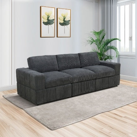 Dark Grey Corduroy Living Room Double Armrests 3-Piece Sofa