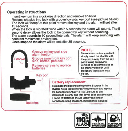 110db Alarmed Padlock Long NEW Heavy Duty Weatherproof Shackle Padlock