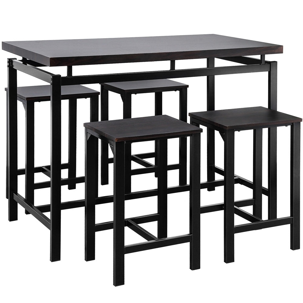 5pcs/Set Dining Table Set 4 Chairs Metal Kitchen Room Furniture Black