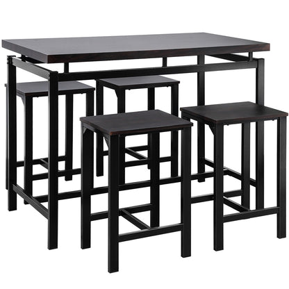 5pcs/Set Dining Table Set 4 Chairs Metal Kitchen Room Furniture Black