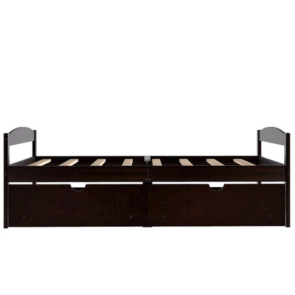 Twin Size Platform Bed, With Two Drawers, Espresso