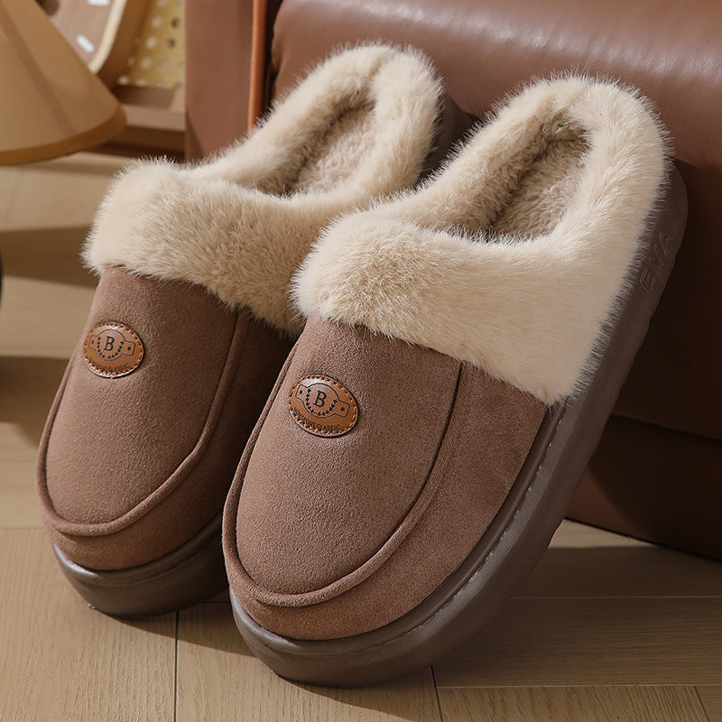 Winter Plush Slippers For Men Casual All-match Warm Suede House Shoes Indoor Non-slip Floor Bedroom Slipper