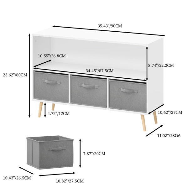 Children's Bookcase With Foldable Fabric Drawers, Children's Book Display, Toy Storage