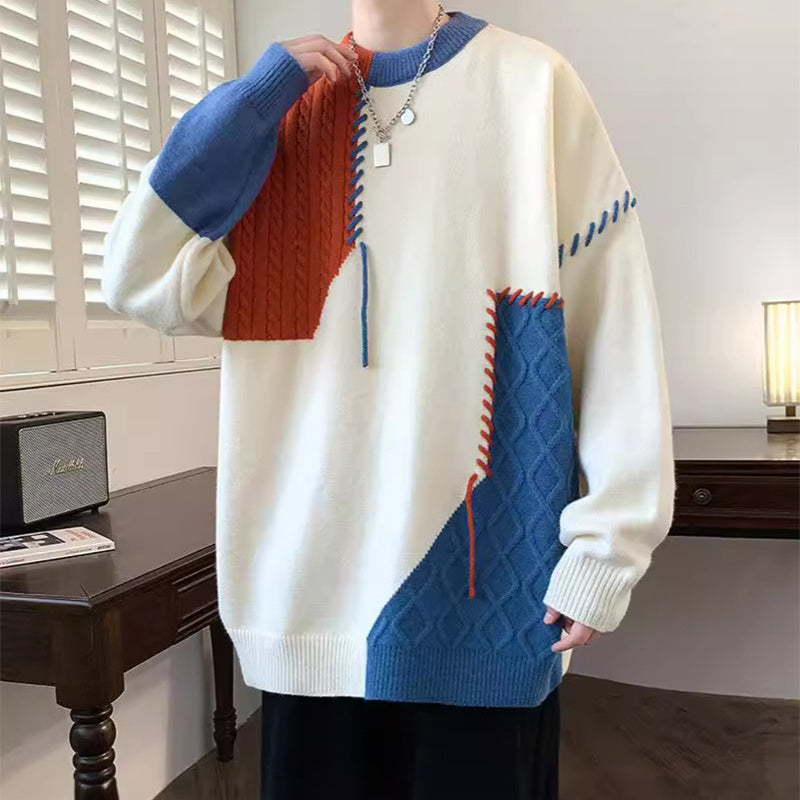 Colorblock Pullover Sweater Winter Fashion Long Sleeve Top Men's Clothing