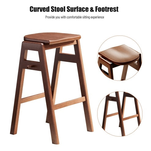 3 PCS Pub Dining Set Retro Bar Table Rubber Wood Stackable Backless High Stool For 2 With Shelf And Hooks For Home Bar Small Space