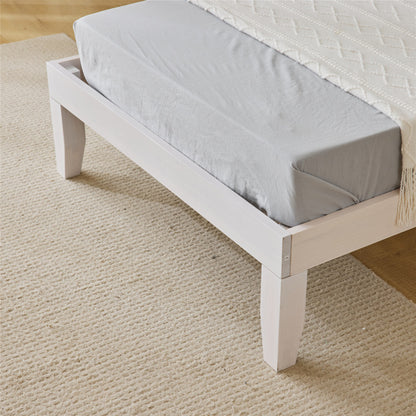 Basic Bed Frame Washed White Wooden Bed