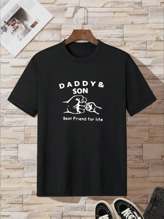 DADDY & SON Print Casual Short Sleeve T-shirt For Boys, Cool Comfy Lightweight Versatile Tee Top, Boys Summer Outfits Clothes