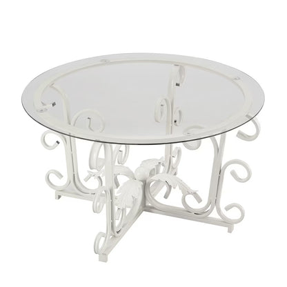 Round Tempered Glass Coffee Table With Metal Leaf Base, Casual Cocktail Table With Tempered Glass Top