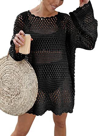 Woven Round Neck Hollow Beach Cover-up Loose Casual Sweater