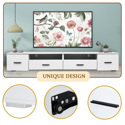 White TV Stand For Living Room, Modern Entertainment Center Stand For TV Up To 90 Inch, Large Led TV Stand With 4 Storage Drawers, High Glossy Waterproof TV Console, TV Table Media Furniture