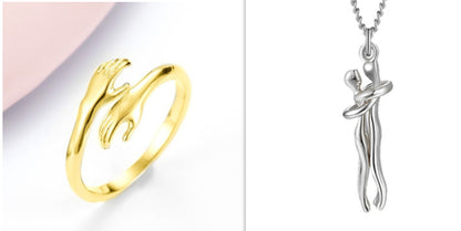 Alloy Simple Hands Hug Ring Opening Adjustable Jewelry