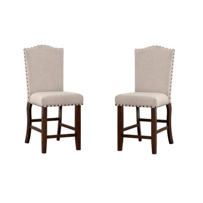 Classic Cream Upholstered Cushion Chairs Set Of 2pc Counter Height Dining Chair Nailheads Solid Wood Legs Dining Room