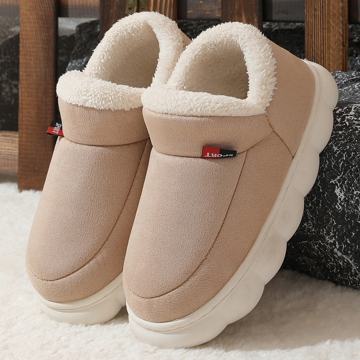 Winter Plush Cotton Shoes Women Men Warm Suede House Shoes For Parents Solid Color Thick-soled Garden Shoes Outdoor